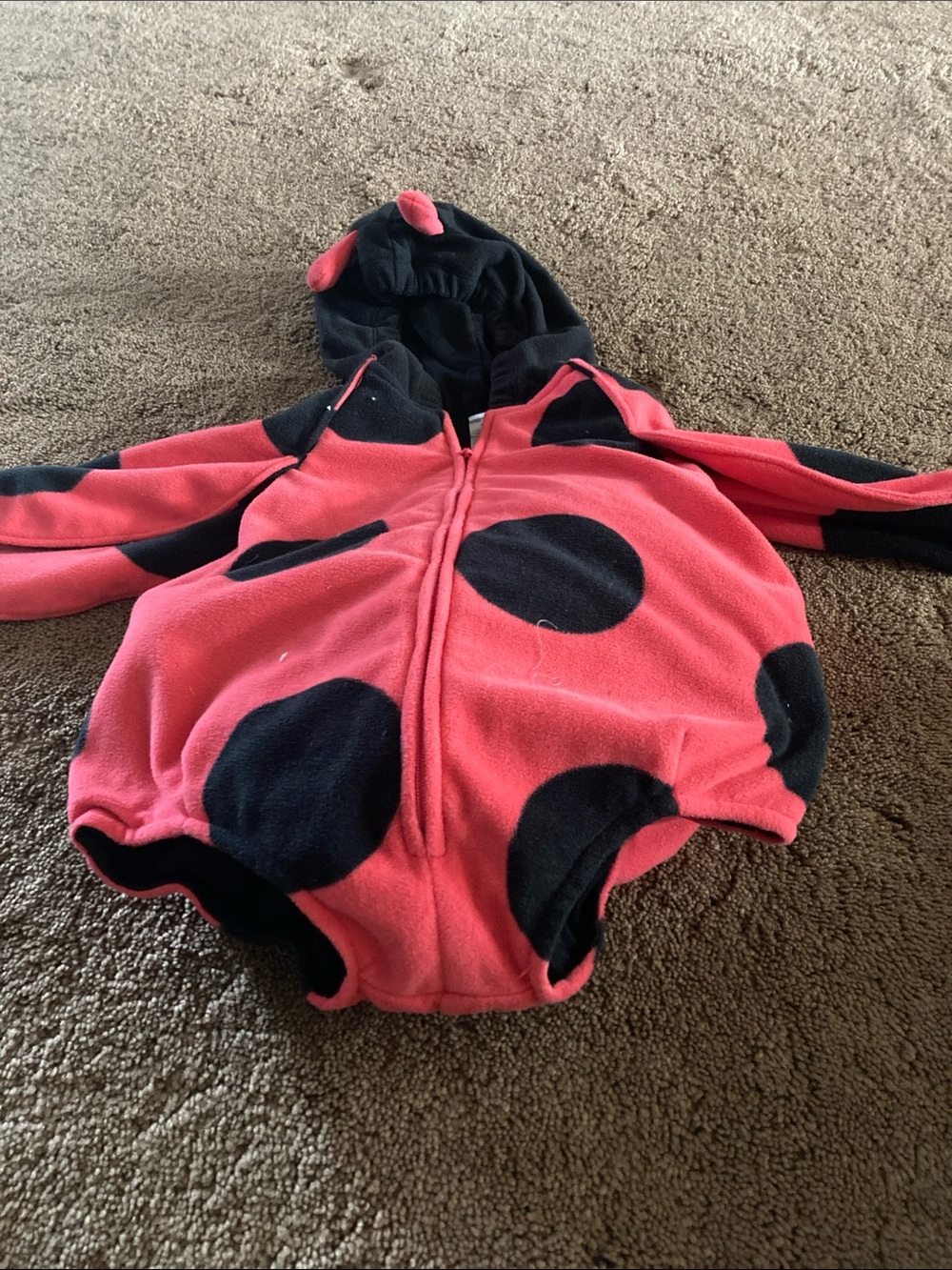 Carter's Pink and Black Ladybug Fleece One-Piece Hoodie size 12 months